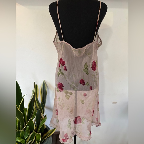 Vintage nude sheer rose ruffle slip dress bow detail Coquette girl boudoir sz14 - Picture 4 of 6